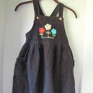 Girls Size 10 Black Corduroy Jumper 2 Pockets Button Up Back
